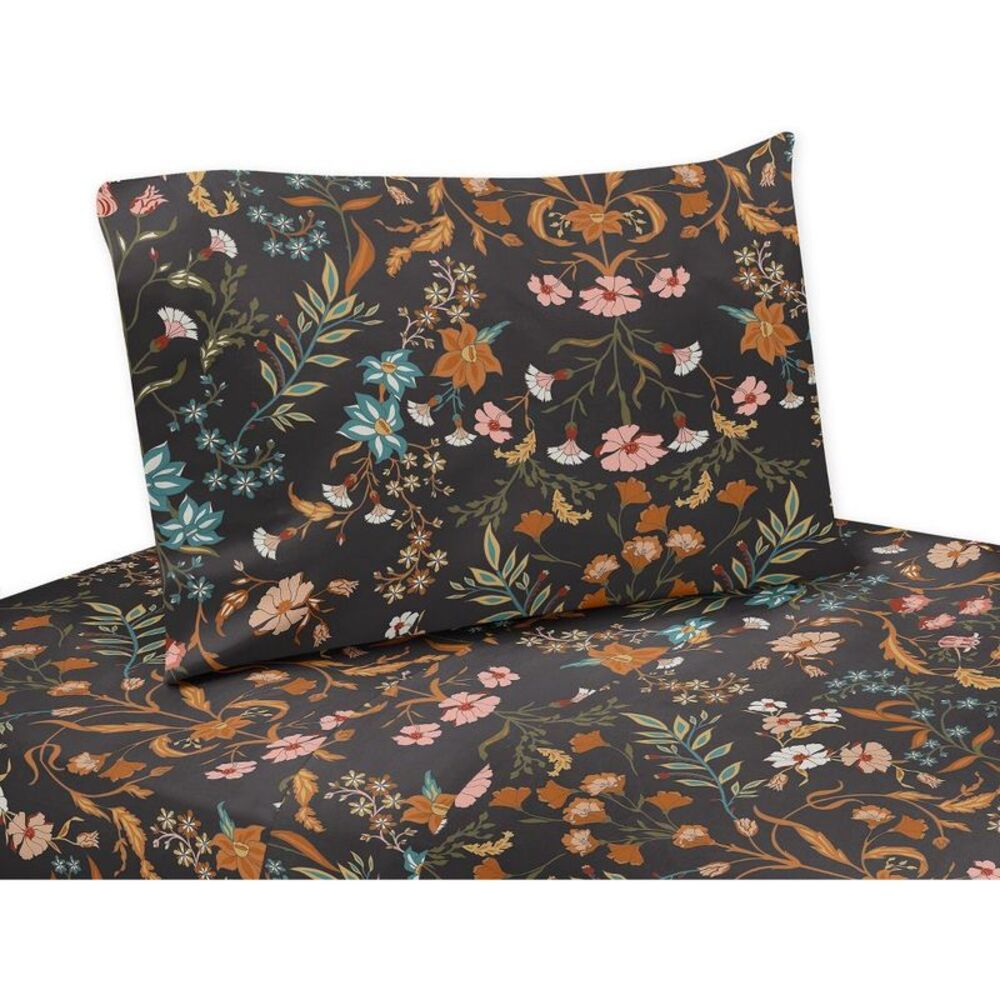 Sweet Jojo Designs Girl Kids Twin Sheet Set Boho F Black Orange and Blue